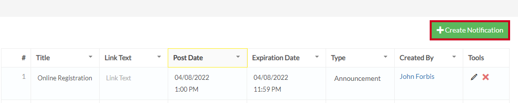 create notification button