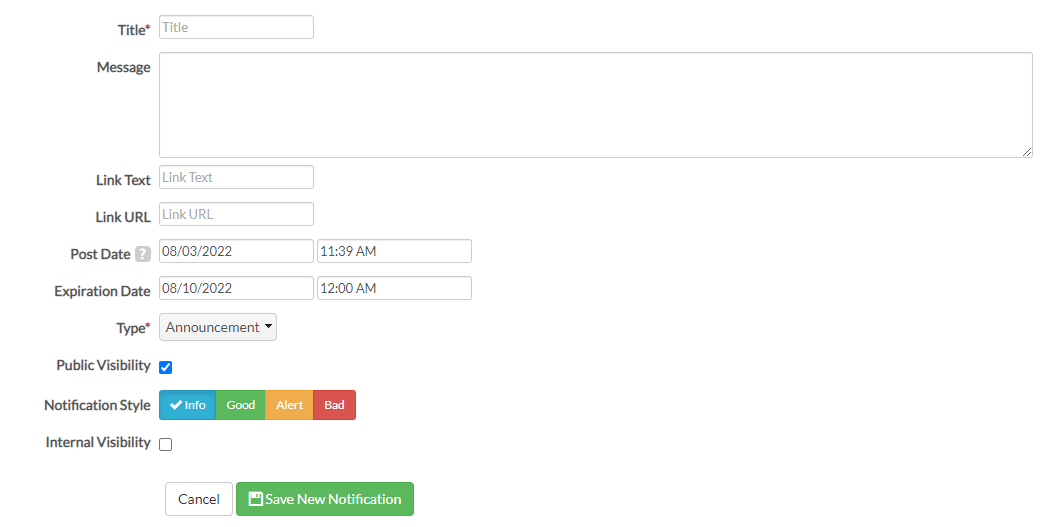 Notification fields