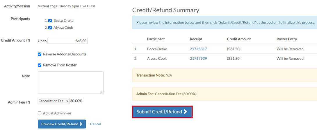 submit credit refund