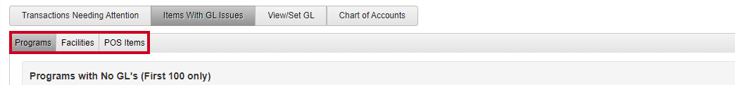 item with gl issues options