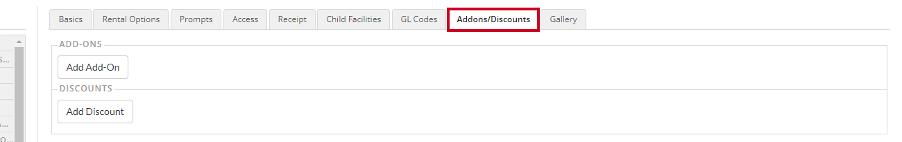 Addons and Discounts tab with add add-on and add discount buttons.