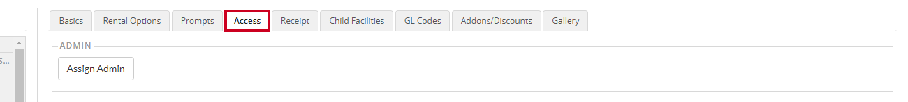 Access tab with an assign admin button.