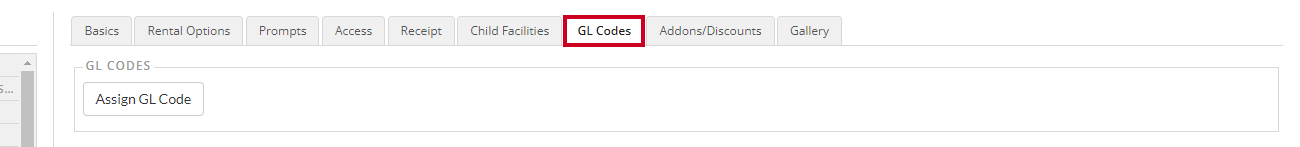 General Ledge (GL) Codes tab with an assign GL Code button.