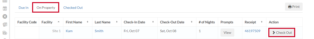 the On Property Tab and check out button.
